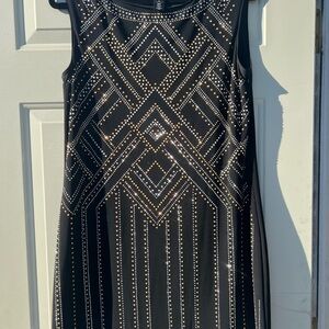 White House Black Market Black and Gold Geometric Mini Dress